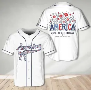 America 250th Anniversary Baseball Jersey, 250 Birthday Patriotic Shirt, USA 4th July Celebration Shirt, Red White Blue Floral Bow Shirt