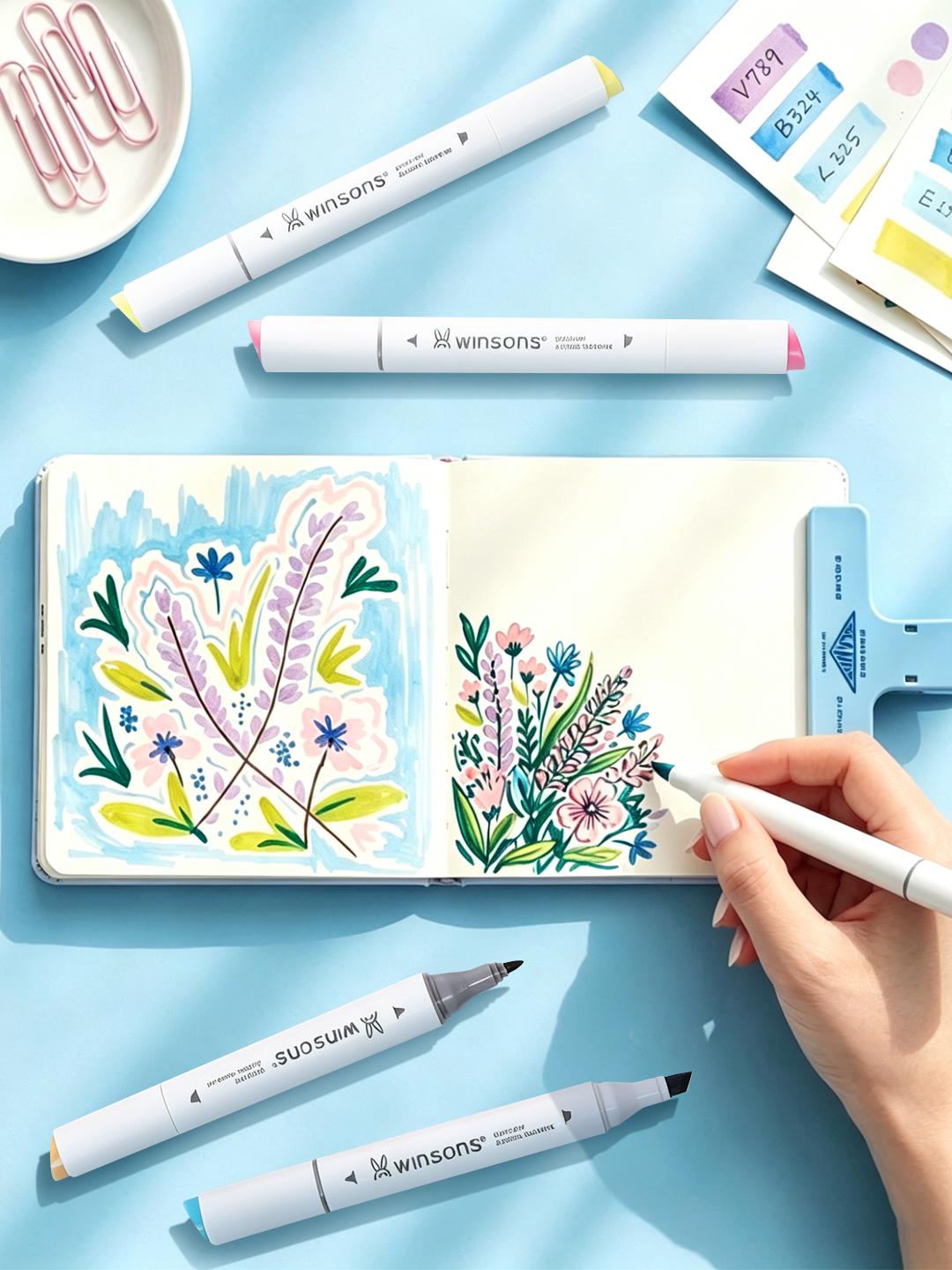 WINSONS Upgrade Dual Tip Alcohol Markers Set – Airbrush Compatible Professional Art Markers (24/48/72 Colors)