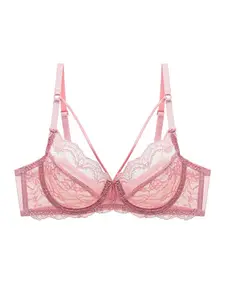 【Plus Size】 Floral Lace Criss Cross Cami Bra, Adjustable Strap Underwire Bra for Women, Soft Comfy Breathable Lingerie for All Seasons