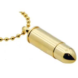 Mens Gold Stainless Steel Bullet Pendant Necklace