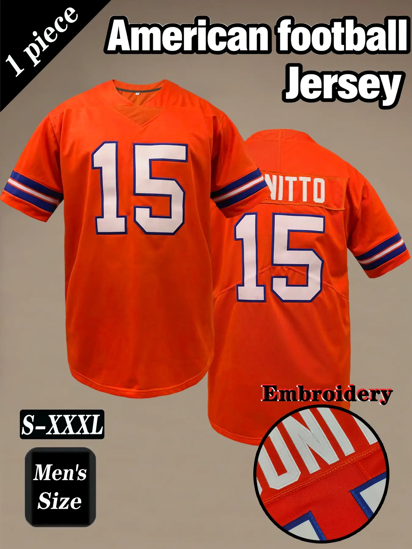 Men's Retro American football jersey, Denver Classic #10NiX #15 Embroidered breathable V-neck mesh rugby sportswear, suitable for outdoor sports, game training, unisex, Sportswear Top, Sports Apparel