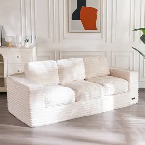 MAXYOYO 3-Seater Faux Fur Sofa – Fluffy Boneless Couch with Pillows in a Box, Faux Fur Lounge, No Assembly