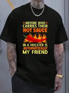 100% Cotton Carry Your Hot Chili Sauce In A Holster Spicy Pepper Food T-Shirt Women's Men's Graphic Tee Crew Neck summer vacation Tops