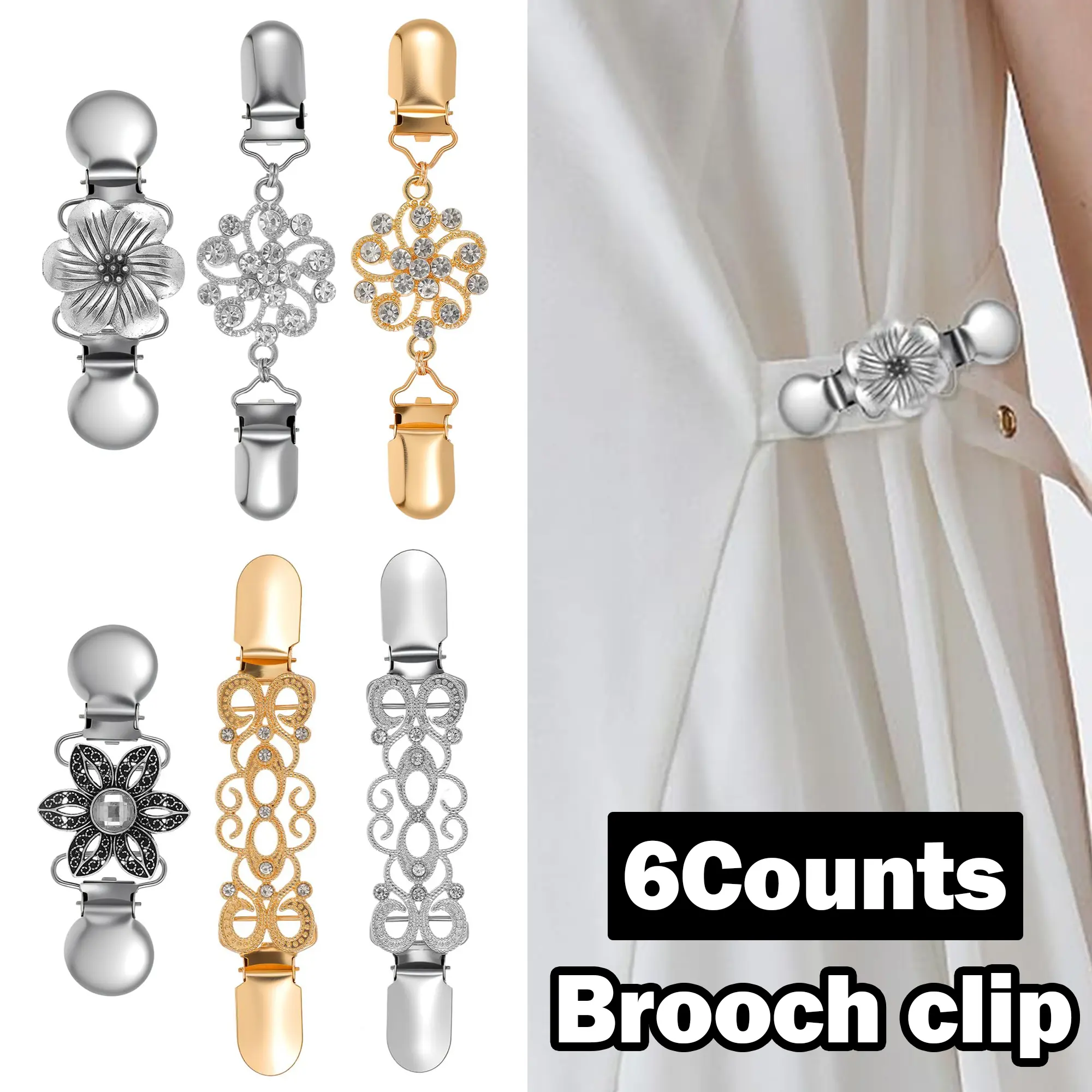 Alloy Retro Brooch Lapel Clips - 6-Count Assorted Styles Zinc Alloy Brooch Pins, Colorfast Metal Fasteners, Soft Touch Faux Fur Balls Accent, Easy-to-Use for Cardigans, Ideal for Teachers, Vintage Chic Casual Wear, Alloy Brooch Pin