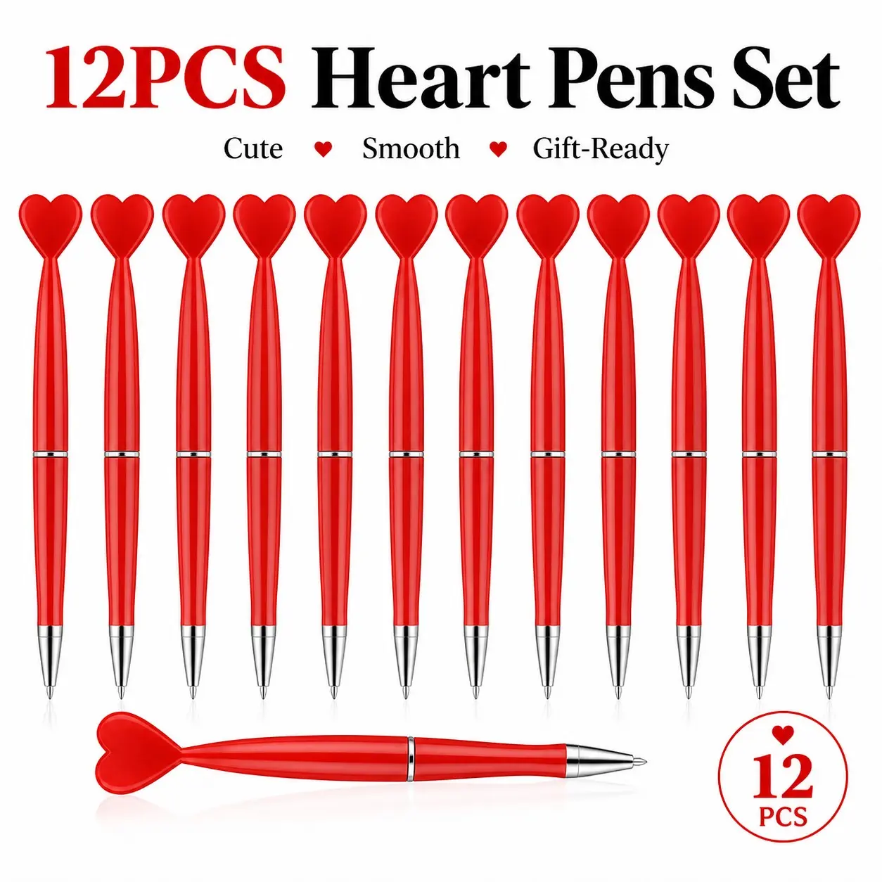 12/24/50Heart Pens Set, Cute Valentine’s Day Gift, Wedding Party Favors, Bridal Shower, Classroom Rewards, Red Ballpoint Pens, Ballpoint Pen Kit