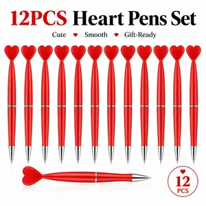 12/24/50Heart Pens Set, Cute Valentine’s Day Gift, Wedding Party Favors, Bridal Shower, Classroom Rewards, Red Ballpoint Pens