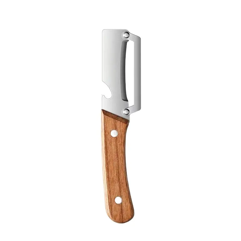 Stainless Steel Silver Metal Fruit Veggie Peeler - Sharp Curved Blade, Thin Peeling, Minimal Waste, Wooden Handle Kitchen Utensil for Potatoes, Carrots, Utensils
