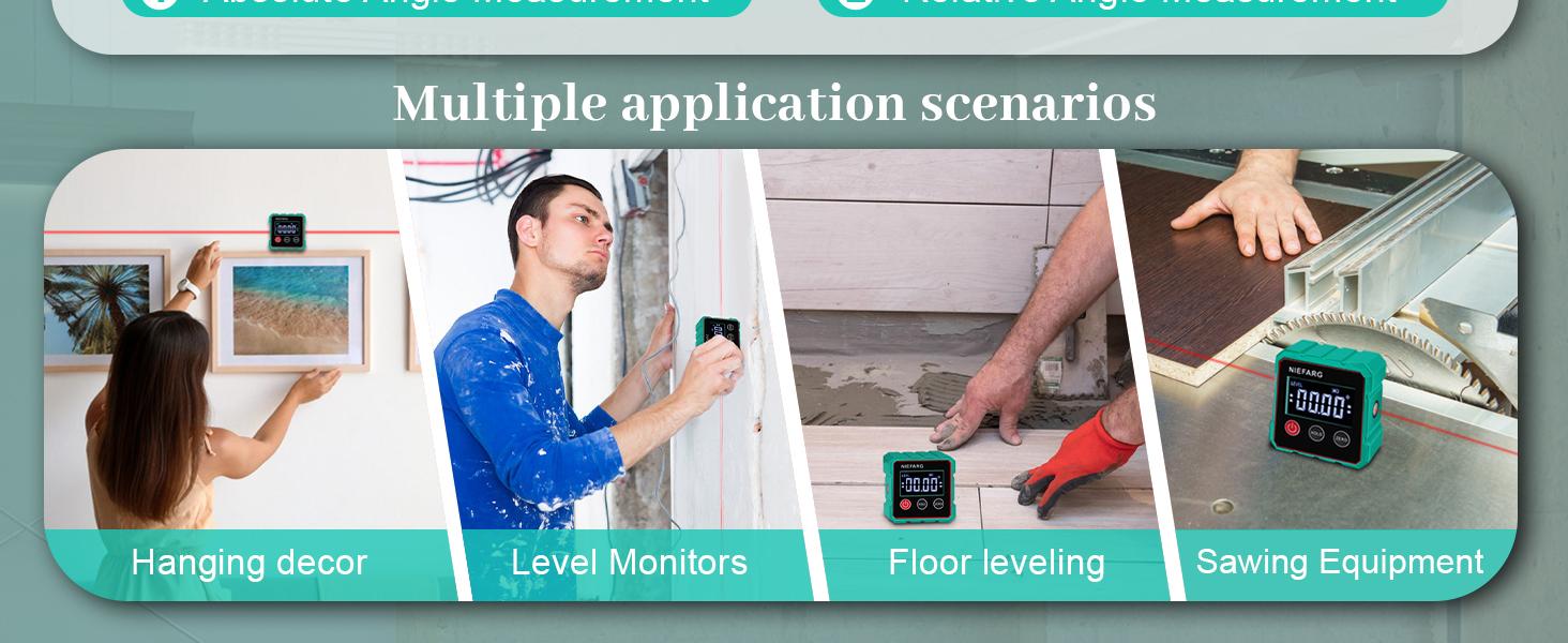 Magnetic Digital Angle Finder with Dual Laser Guide & 360° Magnetic Attachment Rechargeable Angle Meter for Woodworking Construction and Machinery