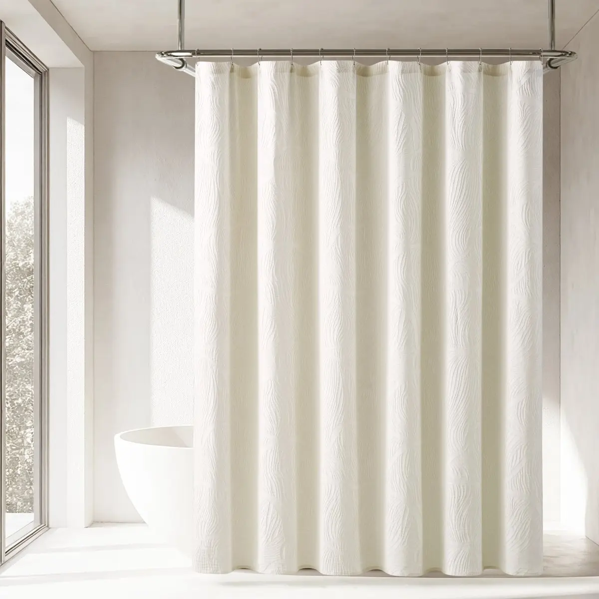 Lush Decor x Chuks Collins Capstone Whisper Cotton Shower Curtain, 72" W x 72" L Woven Jacquard Fabric with 12 Buttonholes, OEKO-TEX Certified Modern Hook-On Hanging Bathroom Decoration Accessories for Easy Installation