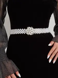 Faux Pearl Decorated Fashion Chain Belt, Adjustable Buckle, Elegant Rhinestone Decorated Waistband for Women, Elegant All-match Fashion Accessories for Daily Wear