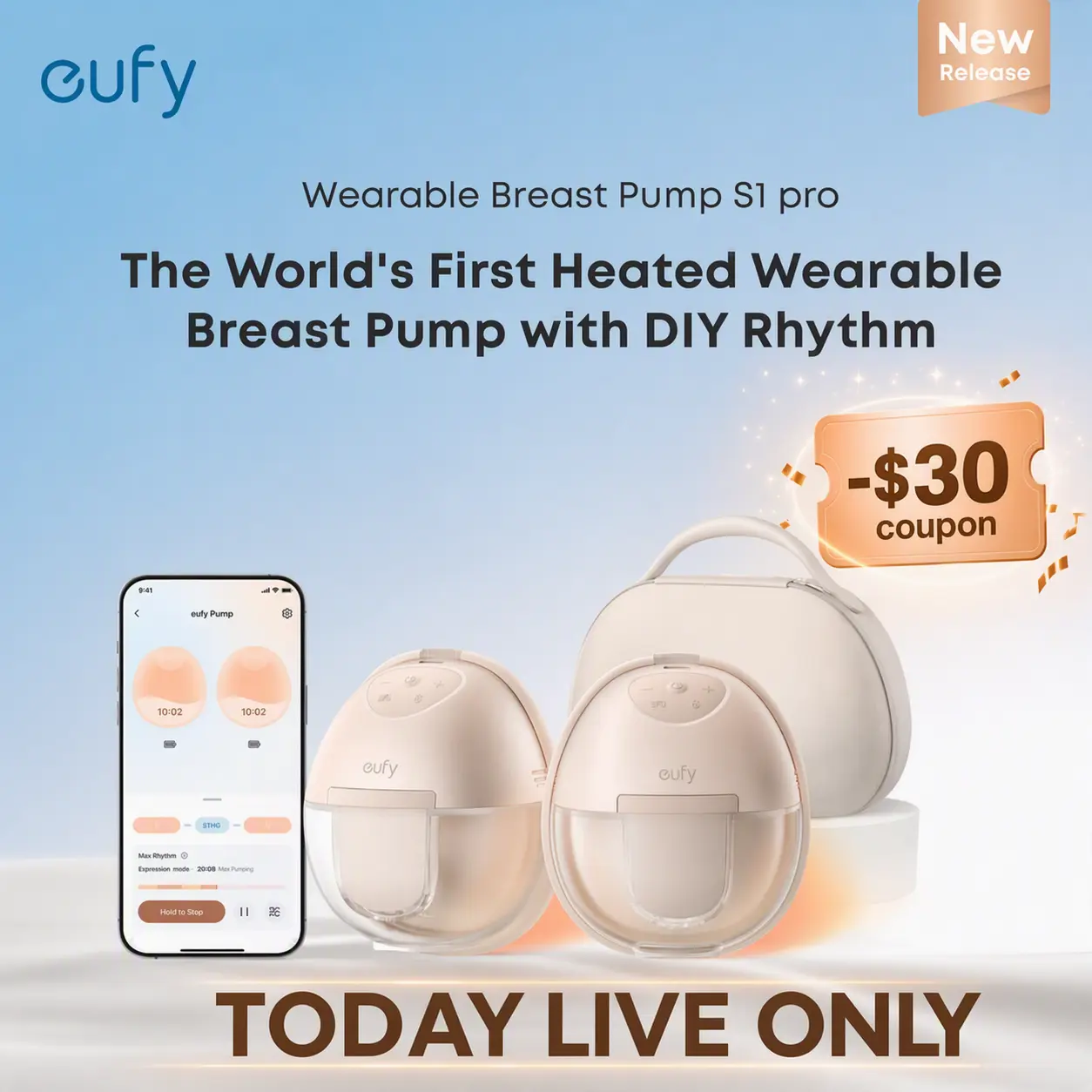 [LIVE] eufy S1 Pro Heated Wearable Breast Pump, Hands-Free Breast Pump with Industry-Leading HeatFlow Tech, App-Controlled OptiRhythm, Hospital-Grade Suction, Leakproof, Slim and Ultra-Quiet for in-Bra Use