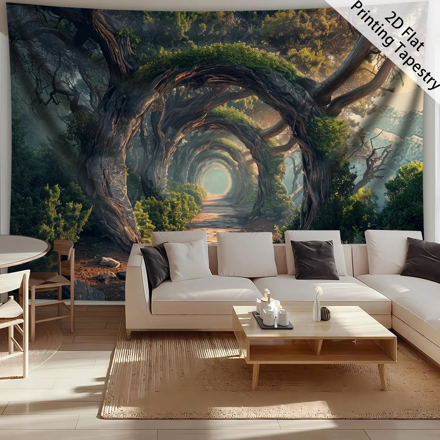 2D Flat - [2D Flat Printing] 1pc - Ultra Large Size - Quiet Forest Tree Hollow Door - HD Digital Printing Huge Tapestry - Polyester - Home Decoration - with Free Hanging Clips