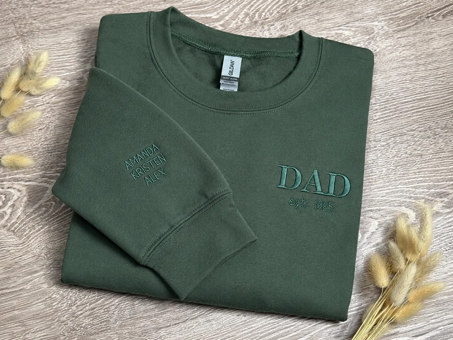 Custom Embroidered Dad Est Sweatshirt With Kids Names on Sleeve, Personalized Dad Gift, Gift For New Dad, Father's Day Gift, Dad To Be Gift
