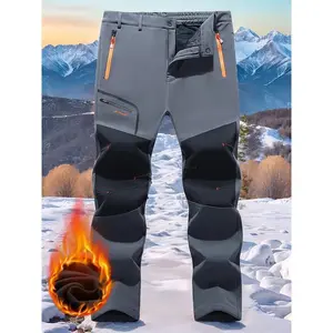 Men's Fleece-Lined Cargo Pants, Zipper Pocket Design, Thickened Fabric, Windproof and Warm, Knee Pads Protection, Suitable for Autumn and Winter Outdoor Adventures and Snow Activities, Fashionable Casual Wear