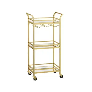SONGMICS HOME VASAGLE Small Bar Cart with 3-Tier Shelf, Home Bar Serving Cart, Wine Holders, Glass Holders, for Small Spaces, Kitchen, Dining room, Living Room Utensils