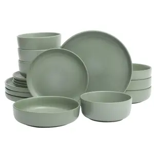 Gibson Elite Pasco 16 Piece (Service for 4) Plates and Bowls Double Bowl Reactive Glaze Dishes Stoneware Ceramic Dinnerware Set