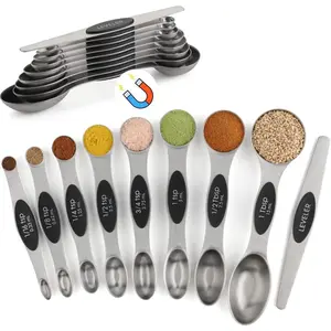 8-Piece Magnetic Stainless Steel Measuring Spoons Set with 1 Leveler, Multiple Sizes, Easy Storage, Kitchen Gadgets, Food Measuring Tool for Christmas Baking, Syrup & Ingredient Use
