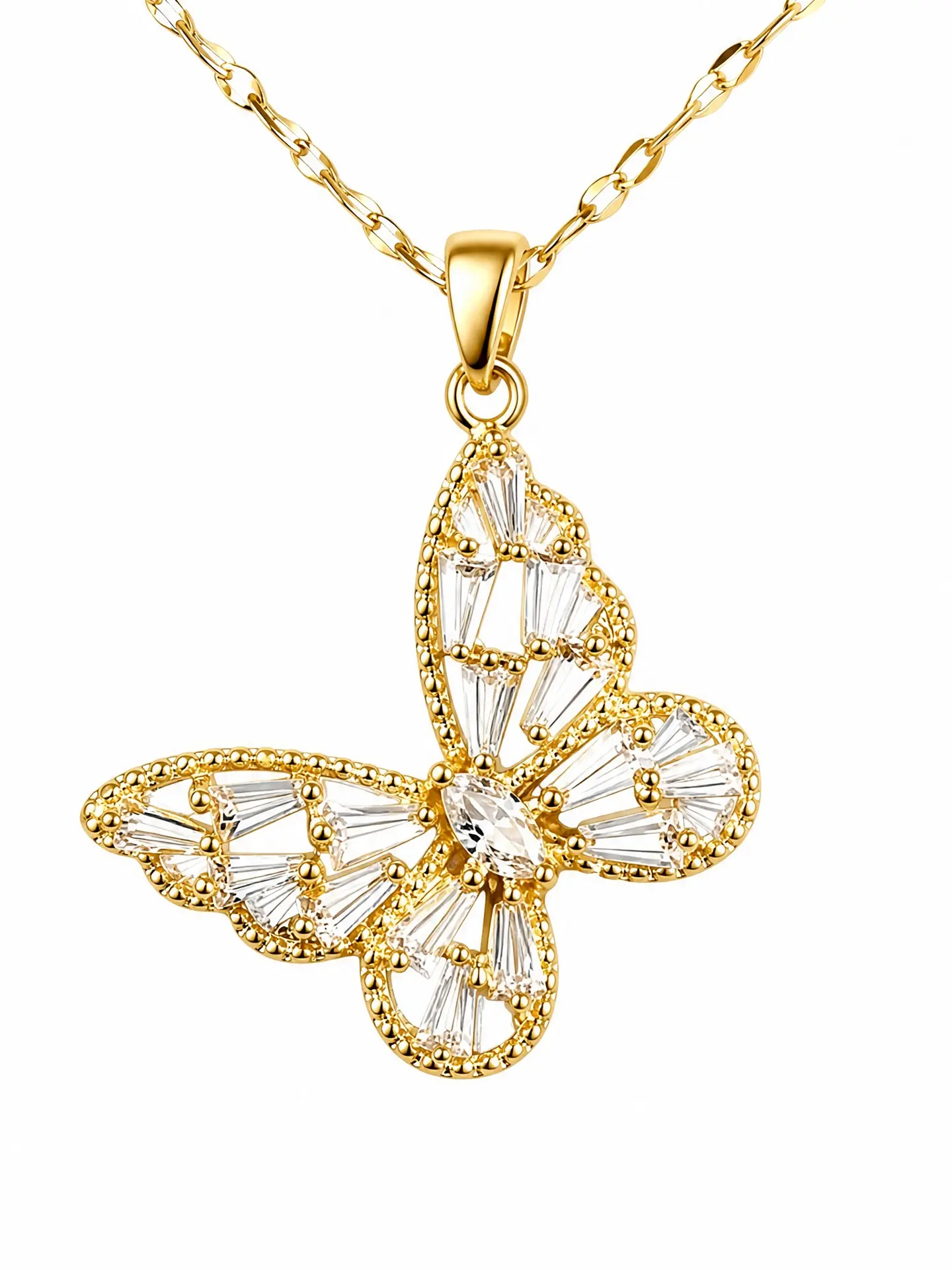 16K Gold Plated  Butterfly CZ Pendant Necklace – Hypoallergenic, Waterproof, Simple Elegant for Daily Wear