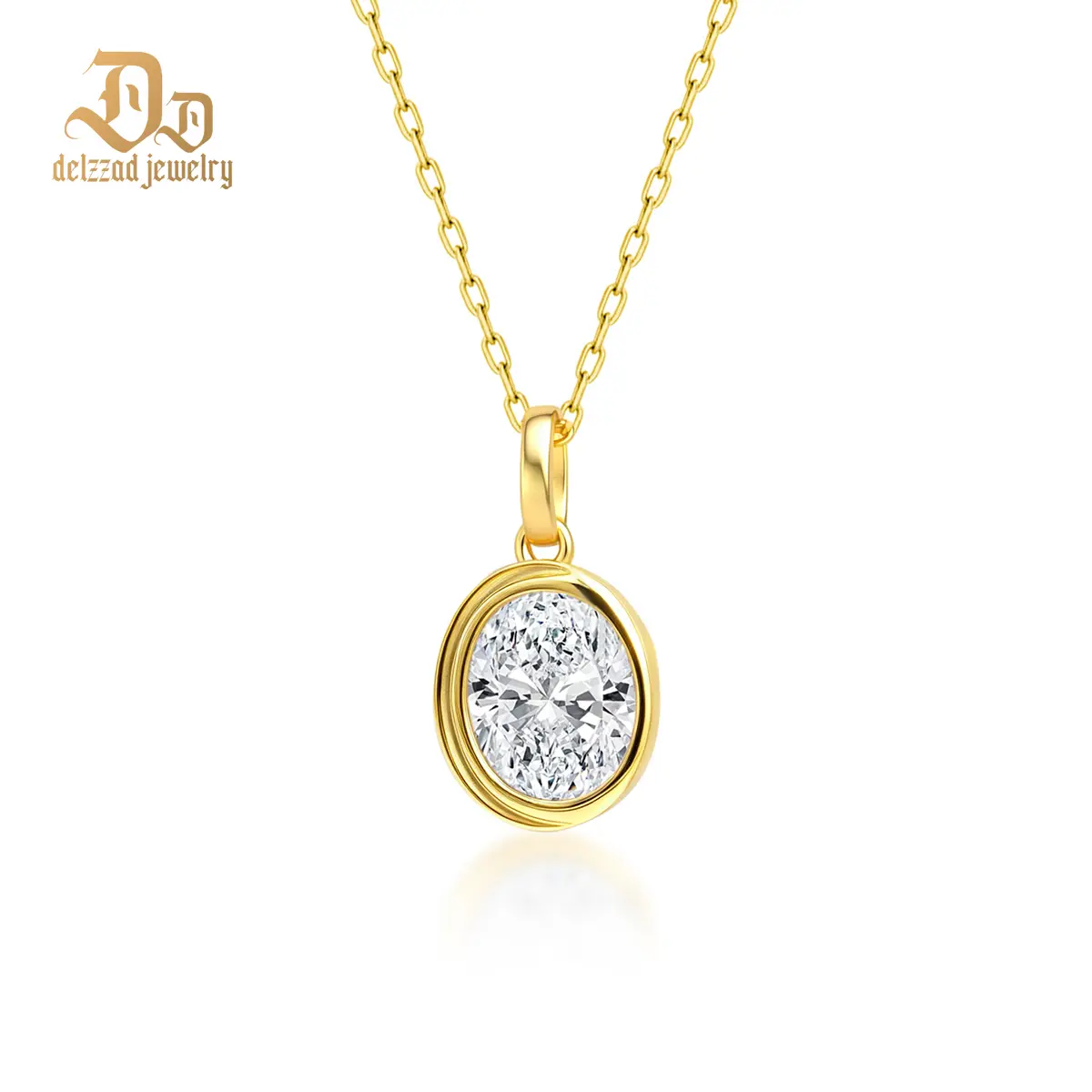 Delzzad 3ct Eternal Orbit Pendant Timeless Moon Halo Necklace VVS Synthetic Moissanite Pendant Necklace Jewelry S925 Chain Perfect Birthday Wedding Engagement Anniversary Christmas Gift