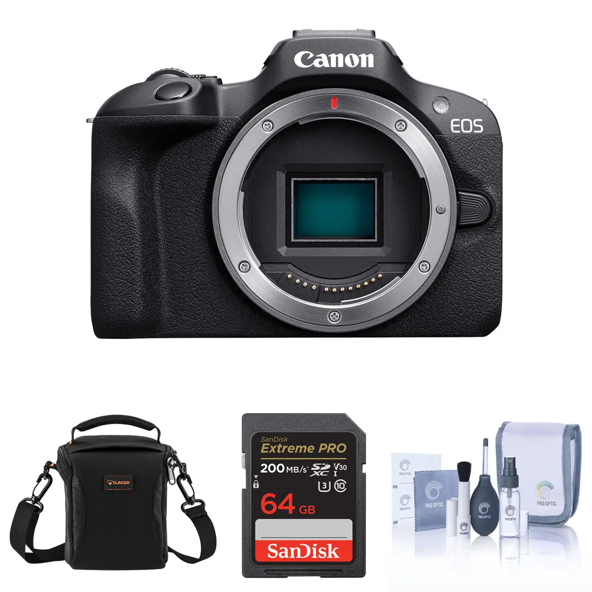 Canon EOS R100 Mirrorless Camera, Bundle with 64GB Memory Card, Shoulder Bag and Cleaning Kit