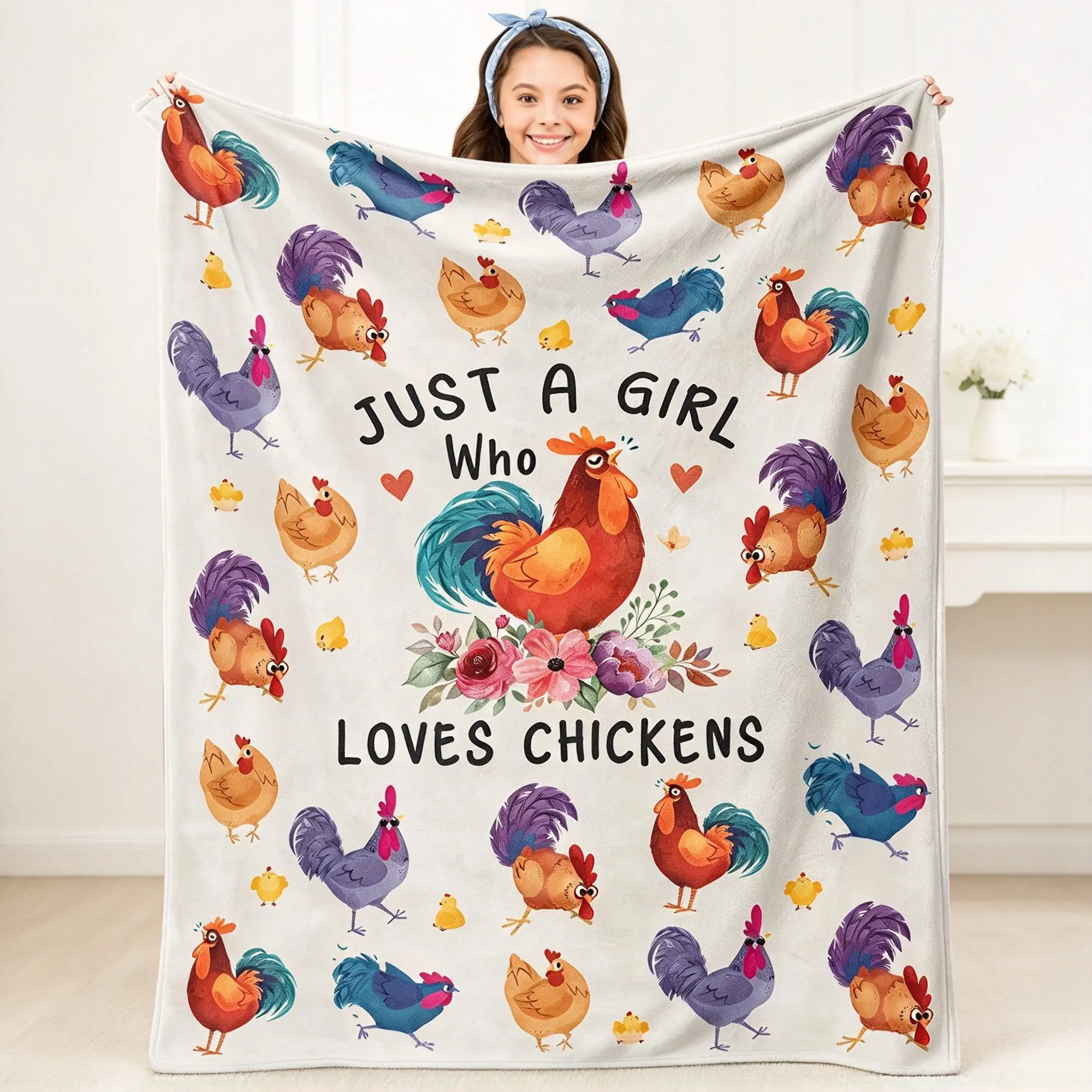 Chicken Themed Soft & Breathable Throw Blanket, Funny Chick Birthday Gift for Chicken Enthusiasts, Cozy Warm Animal Throw for Chick Lovers
