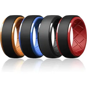 Men's Silicone Rings 10mm Wide 2.5mm Thick, Tow-tone Rubber Wedding Bands Breathable Grooves, Comfortable Wedding Rings For Workout