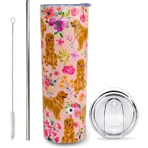20 Oz Lightweight Stainless Steel Insulated Flask - Cute Golden Retriever Printed, Leak-Proof, Portable Kitchenware Drinkware with Lid and Straw, Premium Insulation Design, Ideal Gift for Women