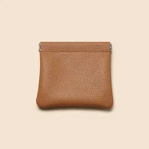 Auto Close Leather Pouch for Men & Women – Spring Clip Small Storage Bag for AirPods, Cables & Coins, Soft Leather Zero Wallet for Everyday Carry