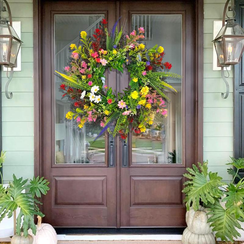 ZMOCEN-24" Wildflower Wreath - Colorful Artificial Flower Door Decor | Rustic Spring Outdoor/Indoor Wall Hanging
