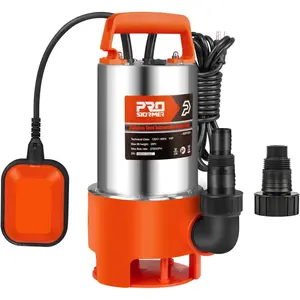 Sump Pump, 1HP 3700GPH/Dirty Stainless Pump with Float Switch for Fresh, Mains, and Pool Orange