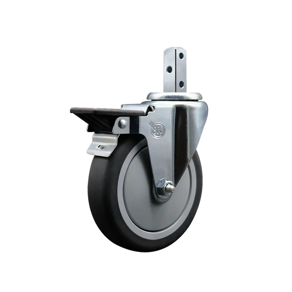 212 MAIN SCC-SQ20S514-TPRB-PLB-34 Posi-Lock Brake Swivel Caster, Square Stem (0.75 in x 2 in), 5 x 1.25 in Gray Thermoplastic Rubber Wheel, Bolted, 300lbs Capacity, Lockable Swivel Wheels for Furniture & Equipment Moving