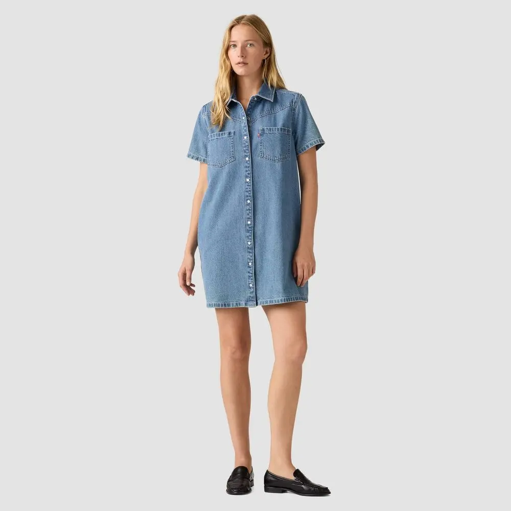 levi's denim tee dress Louisa Short Sleeve Denim Dress - Medium Wash