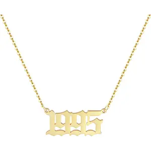 Birth Year Necklace 18K Gold Plated Birth Year Number Pendant Necklace Stainless Steel Birthday Year Necklace for Women,1970-2024