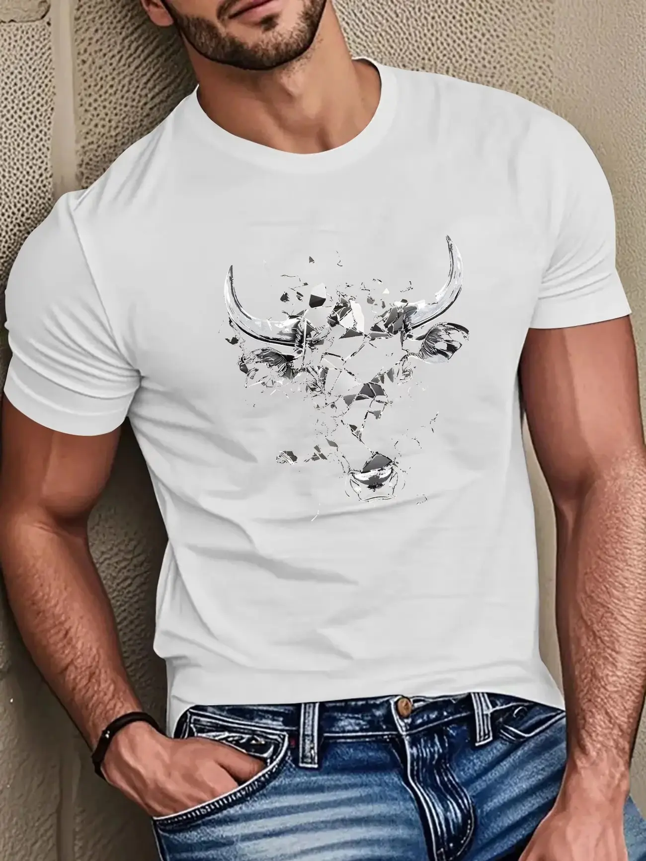 Men's Bull Head Graphic Tshirt, Classic Cotton Fabric Shortsleeve Top for Streetwear, Soft and Breathable for Summer