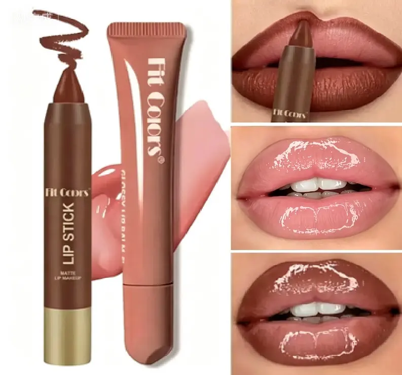 Fit Colors Matte Lip Liner & Lip Oil Cosmetic Set (03liner+01oil) - Smooth, Layerable, Rich Color, Moisturizing, Natural Nude Glossy Finish, Ideal for Holiday Gifting, Halloween Costumes Makeup