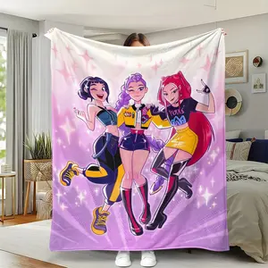 K-Pop Huntrix Theme Flannel Blanket, Fluffy Blanket, Gradient Background, Starlight Decor, Soft Warm, Perfect Gift for Valentine's Day