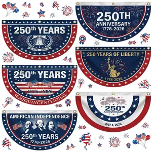 6 Pcs 1.5X3 FT 250th Anniversary Fan Bunting Flag Independence Day Party Banner Decorations 4th of July Semicircle Bunting Flags Pleated Patriotic Porch Signs 1776-2026 Supplies for Outdoor Yard Decor