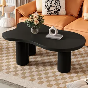 【GOOGREAT】ON-TREND 44'' x 25.9'' Easy Assembly Cloud Coffee Table with 1.5'' Thick Tabletop, Cream Style Irregular End Table with 3 Sturdy Legs, Sleek Center Table with Round Edge for Living Room, Black