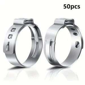 Stainless Steel Hose Clamp, 50pcs 360 Degree Full Sealed Round Hose End Clamp, Suitable for PEX Pipe Connection