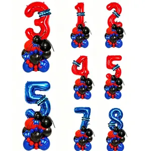 Spider Theme Birthday Balloon Set, 39 Pieces, Includes 32 Inch / Numbers, Star Foil, DIY Strips, Latex Balloons, Perfect for Parties