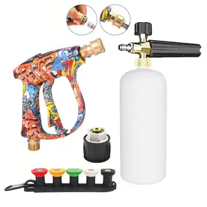 Pressure Washer Water Gun Kit for Car Cleaning Hose Connector For Karcher Quick Connector Adapter and Nozzles Set，Provide three different content options, Foam Sprayer