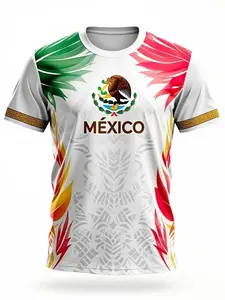 Mexico National Football Team Special Edition Jersey Base Gold Eagle Emblem México Text for Soccer Matches Sports Activities Casual Training Soccer Shirt