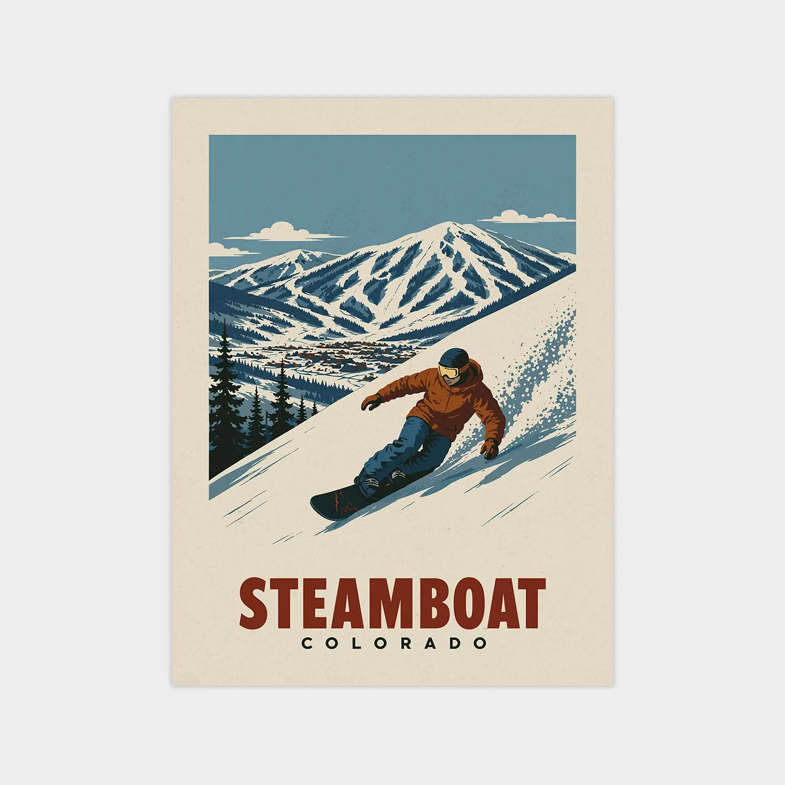 Steamboat Springs, Colorado  - Vintage Snowboard Poster