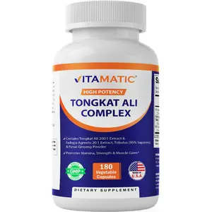 Vitamatic Tongkat Ali Extract 200 :1 Extract for Men (Longjack) Eurycoma Longifolia - 1800 mg Per Serving - Made with Fadogia Agrestis 20:1 Extract, Tribulus 95% & Panax Ginseng - 180 Capsules
