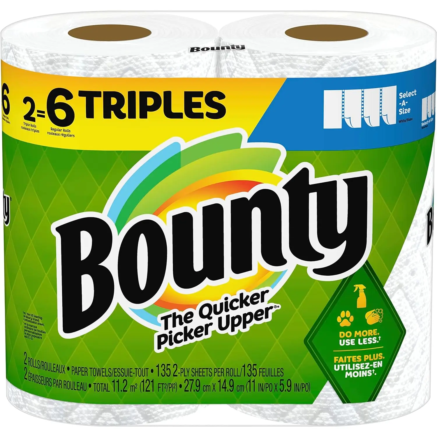 Bounty Select-A-Size Paper Towels, White, 2 Triple Rolls = 6 Regular Rolls (Pack of 1) Procter & Gamble
