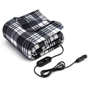 Heated Car Blanket, Electric Warming Blanket,3 Temperature Settings,Timer,Machine Washable,12/24 V Electric Blanket, Portable Heated Throw for Camping 59x43 in (Black&White Checkered)