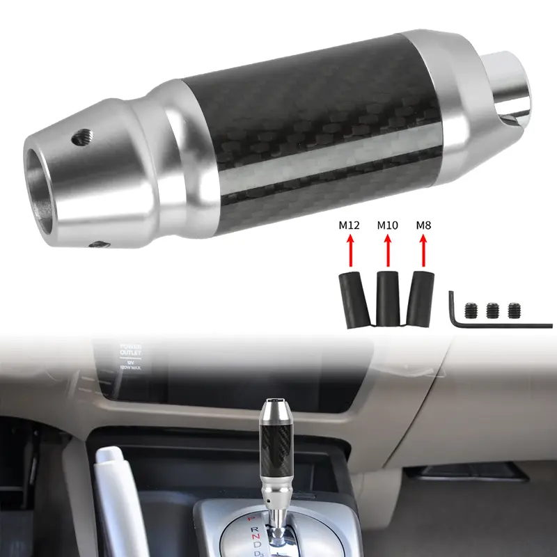Brand New Universal Real Carbon Fiber Silver Aluminum Automatic Transmission Racing Gear Shift Knob
