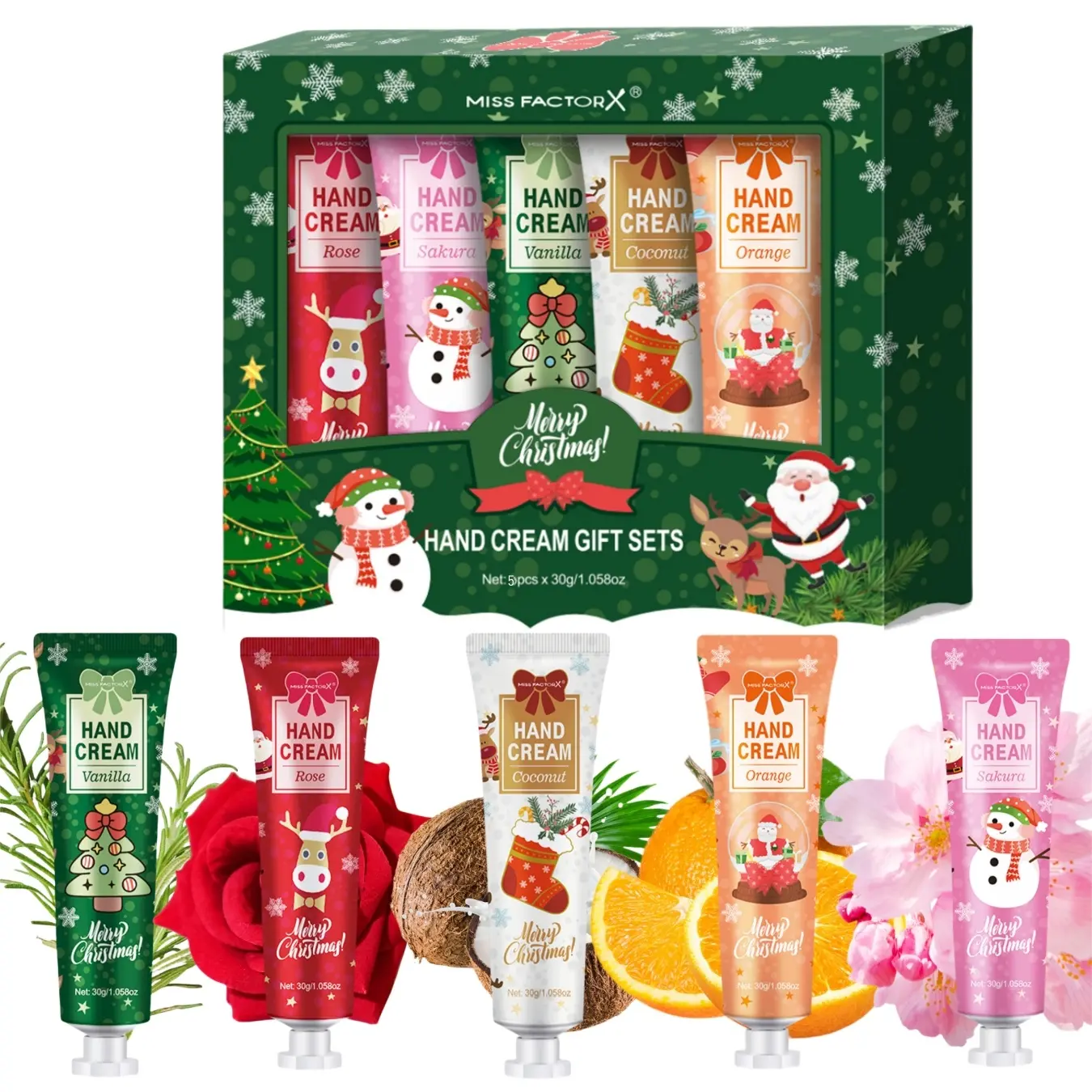 Women's Moisturizing Hand Cream Gifting Set, Valentine's Day & Christmas Theme, Travel Size Lotion for Dry Skin, Perfect for Moms, 5 Pieces/box, 30g Each
