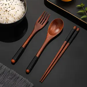 4 sets of solid wooden tableware(Buy 4 get 2 free)，Chopsticks, forks, spoons  cutlery set，Portable Reusable Utensils for Home, Office, School, Camping and Travel, Household Tableware for Daily Use，Plastic free kitchen utensils,Father's Day gift
