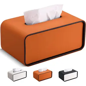 Rectangular Tissue Box Cover for Kleenexs, PU Leather Tissue Box Holder, Decorative Tissue Holder Cover for Bathroom Bedroom Living Room Office, Orange